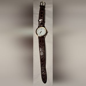 Vintage Seiko Watch Women Gold Tone V700-6091 Brown Leather Band